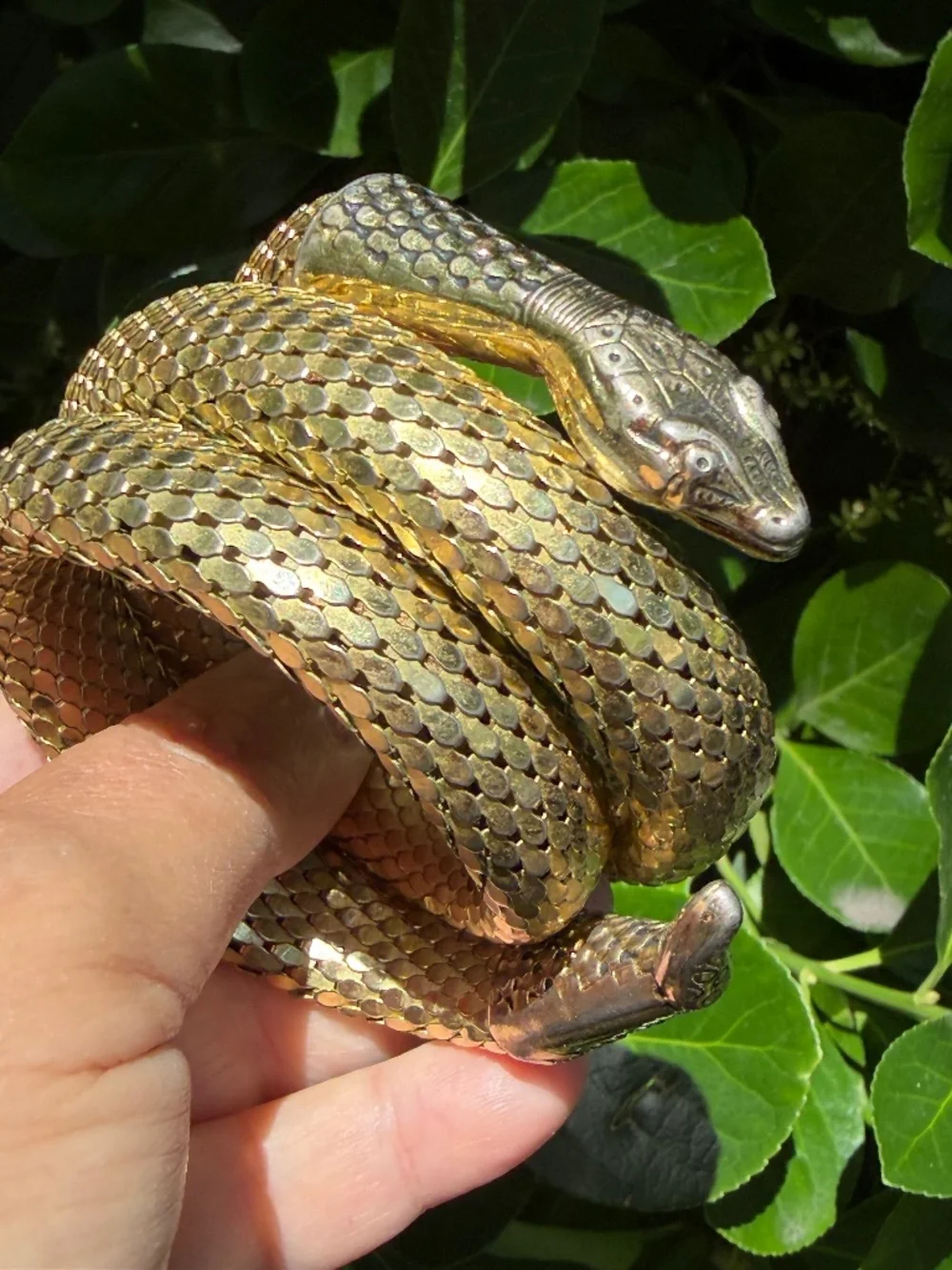 Vintage Whiting & Davis Mesh Gold Tone Snake Serpent Coil Wrap 3 Layer Bracelet